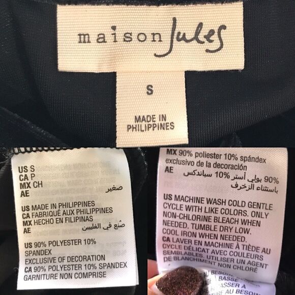 Maison Jules Black Velvet Ruffle Sleeve Shift Dress Small - Picture 6 of 6